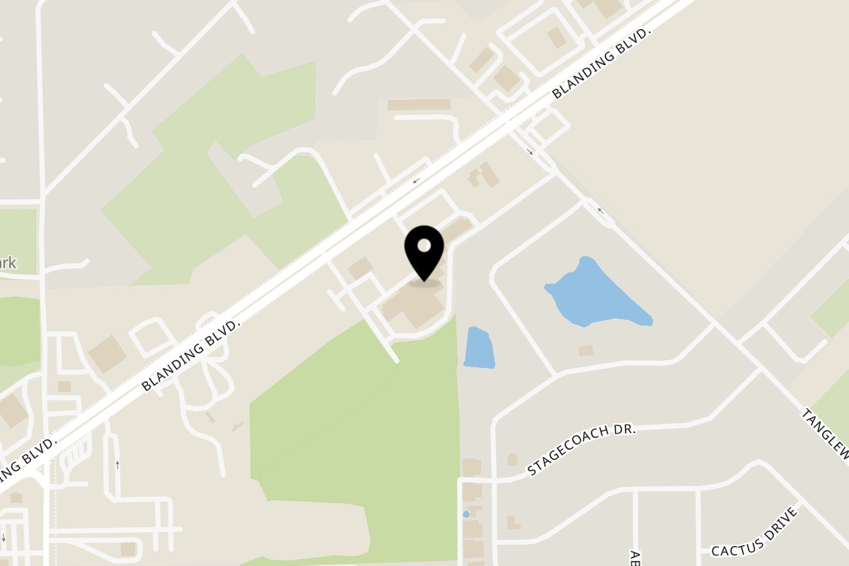 Map showing the location of Lola's Filipino Cafe & Mini Store on 1241-21 Blanding Blvd in Orange Park